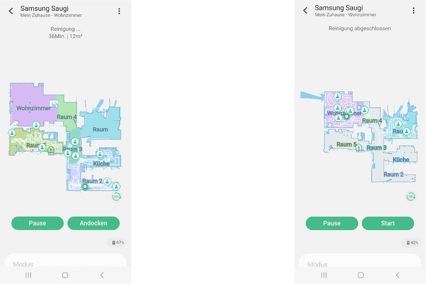 Hindernisse werden als Kegelsymbol in der Wohnungskarte des Samsung Jet Bot AI Plus angezeigt.